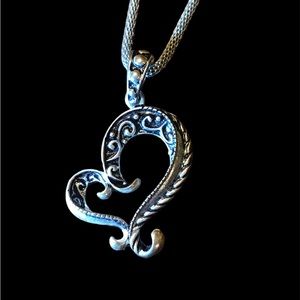 Heart Pendant Necklace Silver Tone